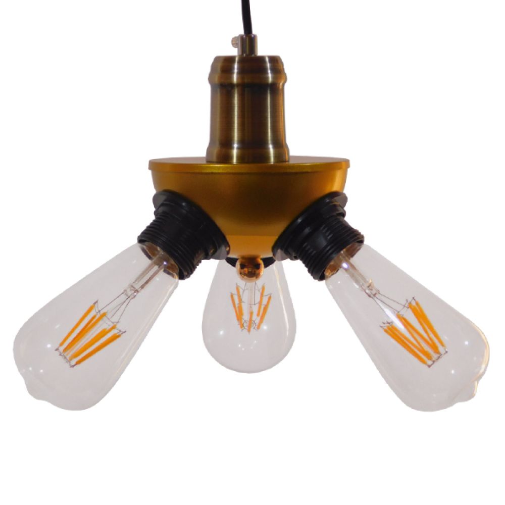 GLOBOSTAR® COPPER 01076 Vintage Κρεμαστό Φωτιστικό Οροφής με Ντουί 3 x E27 AC 220-240V IP20 - Χρυσό & Μαύρο - Μ14 x Π14 x Υ13cm