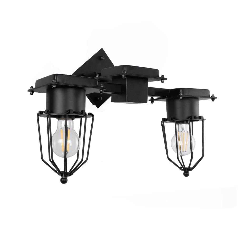 GLOBOSTAR® TORO 01079 Vintage Φωτιστικό Τοίχου - Απλίκα με Ντουί 2 x E27 AC 220-240V IP20 - Μαύρο - Μ44 x Π33 x Υ21cm