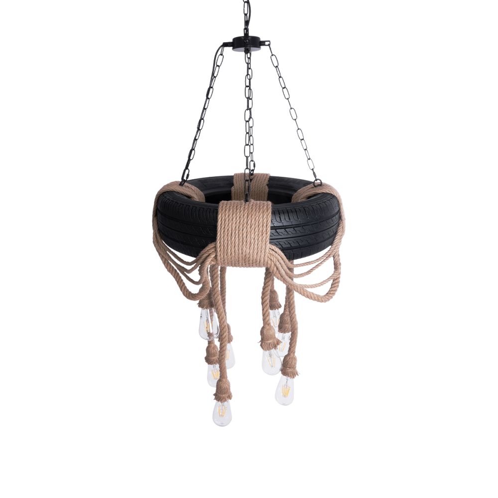 GLOBOSTAR® RUNNER 01116 Vintage Κρεμαστό Φωτιστικό Οροφής με Ντουί 8 x E27 AC 220-240V IP20 - Μαύρο & Μπεζ - Μ60 x Π60 x Υ60cm
