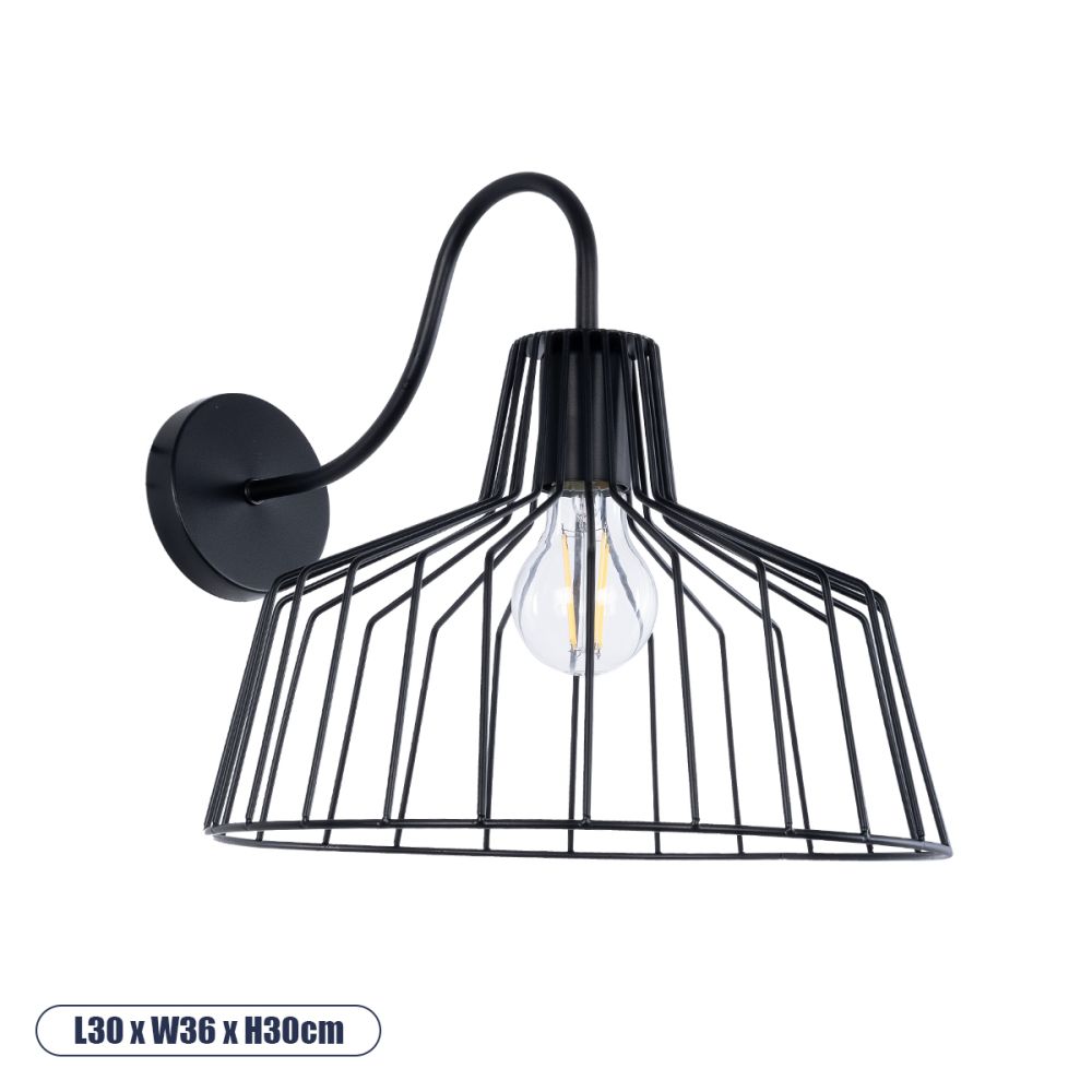 GLOBOSTAR® TRIUMPH 01117 Vintage Φωτιστικό Τοίχου - Απλίκα με Ντουί 1 x E27 AC 220-240V IP20 - Μαύρο - Μ30 x Π36 x Υ30cm