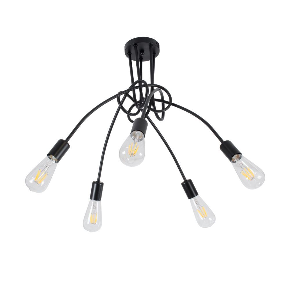 GLOBOSTAR® PAULELI 01127 Μοντέρνο Φωτιστικό Οροφής με Ντουί 5 x E27 AC 220-240V IP20 - Μαύρο - Μ76 x Π76 x Υ45cm
