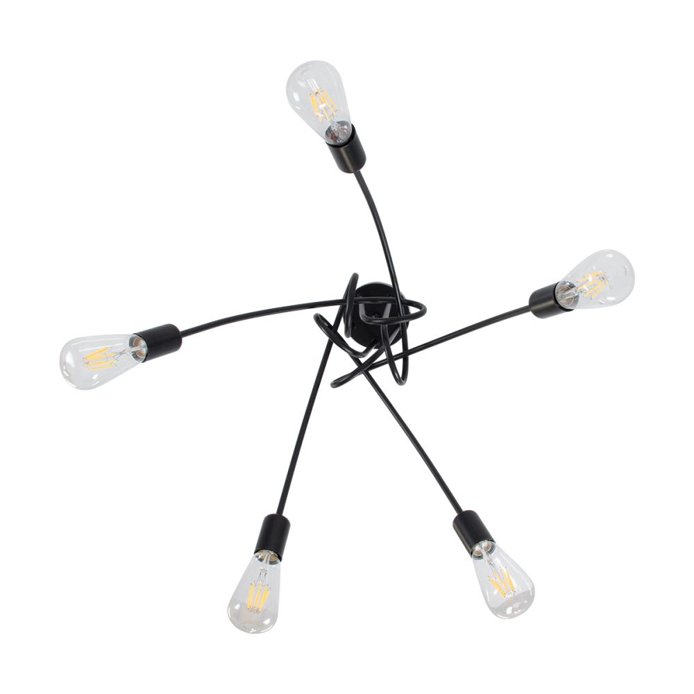GLOBOSTAR® PAULELI 01127 Μοντέρνο Φωτιστικό Οροφής με Ντουί 5 x E27 AC 220-240V IP20 - Μαύρο - Μ76 x Π76 x Υ45cm