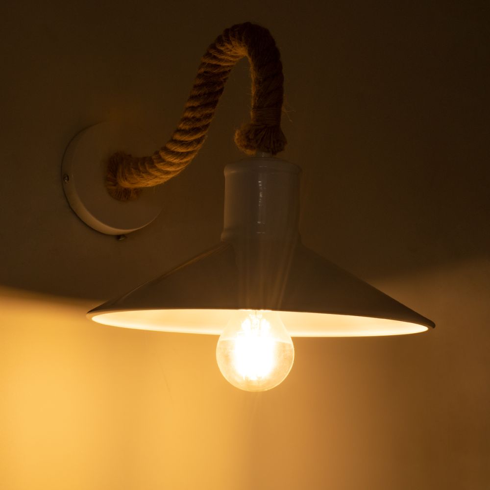 GLOBOSTAR® VINSA 01130 Boho Φωτιστικό Τοίχου - Απλίκα με Ντουί 1 x E27 AC 220-240V IP20 - Λευκό & Μπεζ - Μ37.5 x Π26.7 x Υ25cm