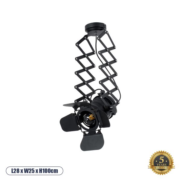 GLOBOSTAR® BROADWAY 01140 Vintage Φωτιστικό Οροφής με Ντουί 1 x E27 AC 220-240V IP20 - Μαύρο - Μ28 x Π25 x Υ100cm