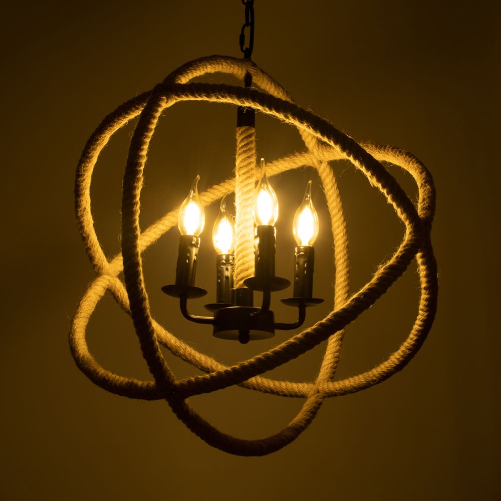 GLOBOSTAR® VITRUVIAN 01141 Boho Κρεμαστό Φωτιστικό Οροφής με Ντουί 4 x E14 AC 220-240V IP20 - Μαύρο & Μπεζ - Μ53 x Π53 x Υ53cm