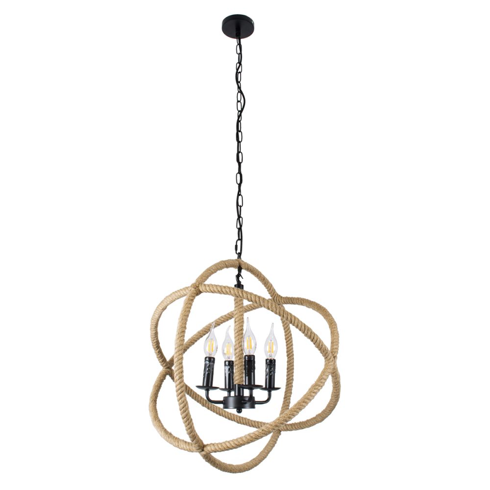 GLOBOSTAR® VITRUVIAN 01141 Boho Κρεμαστό Φωτιστικό Οροφής με Ντουί 4 x E14 AC 220-240V IP20 - Μαύρο & Μπεζ - Μ53 x Π53 x Υ53cm
