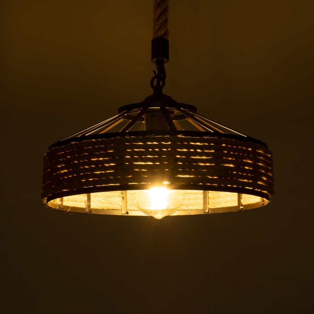 GLOBOSTAR® SAHARA 01146 Boho Κρεμαστό Φωτιστικό Οροφής με Ντουί 1 x E27 AC 220-240V IP20 - Μπεζ & Μαύρο - Μ31 x Π31 x Υ14cm