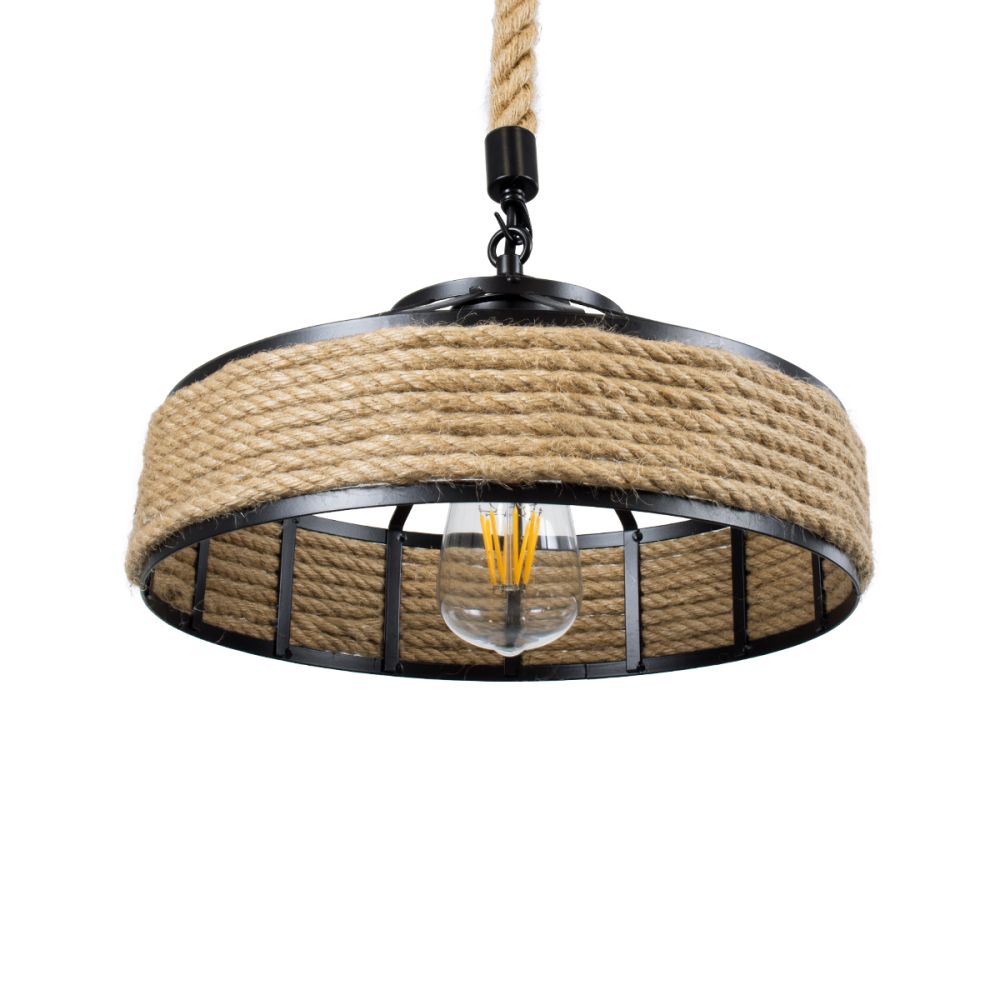 GLOBOSTAR® SAHARA 01146 Boho Κρεμαστό Φωτιστικό Οροφής με Ντουί 1 x E27 AC 220-240V IP20 - Μπεζ & Μαύρο - Μ31 x Π31 x Υ14cm