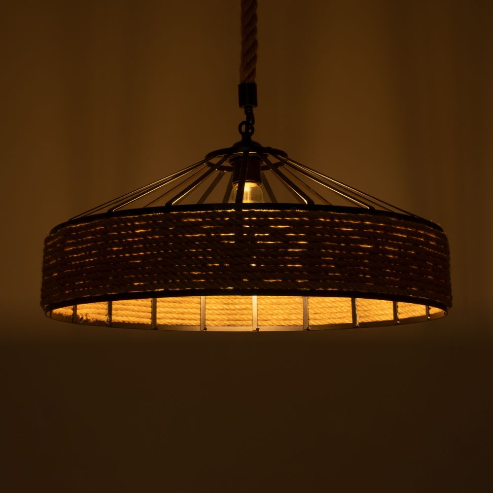 GLOBOSTAR® SAHARA 01147 Vintage Κρεμαστό Φωτιστικό Οροφής με Ντουί 1 x E27 AC 220-240V IP20 - Μαύρο & Μπεζ - Μ50 x Π50 x Υ32cm