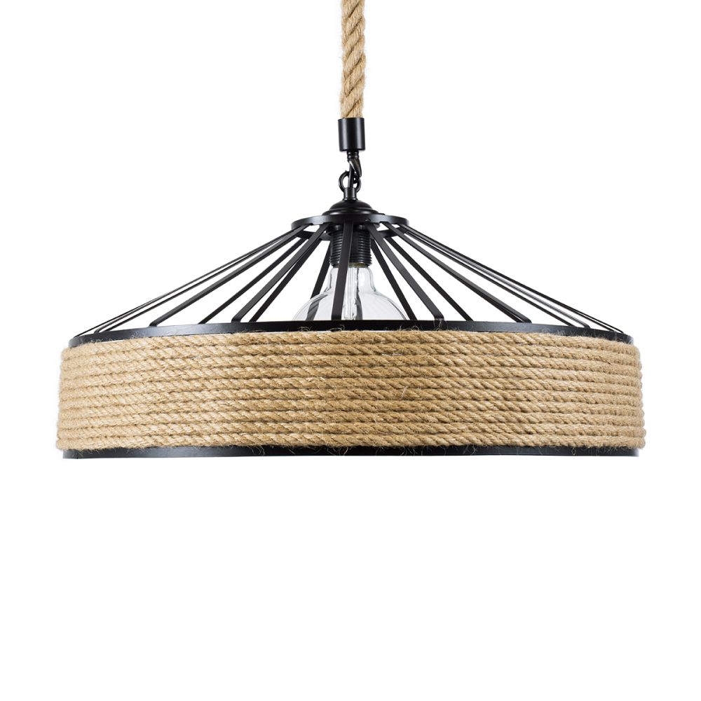 GLOBOSTAR® SAHARA 01147 Vintage Κρεμαστό Φωτιστικό Οροφής με Ντουί 1 x E27 AC 220-240V IP20 - Μαύρο & Μπεζ - Μ50 x Π50 x Υ32cm