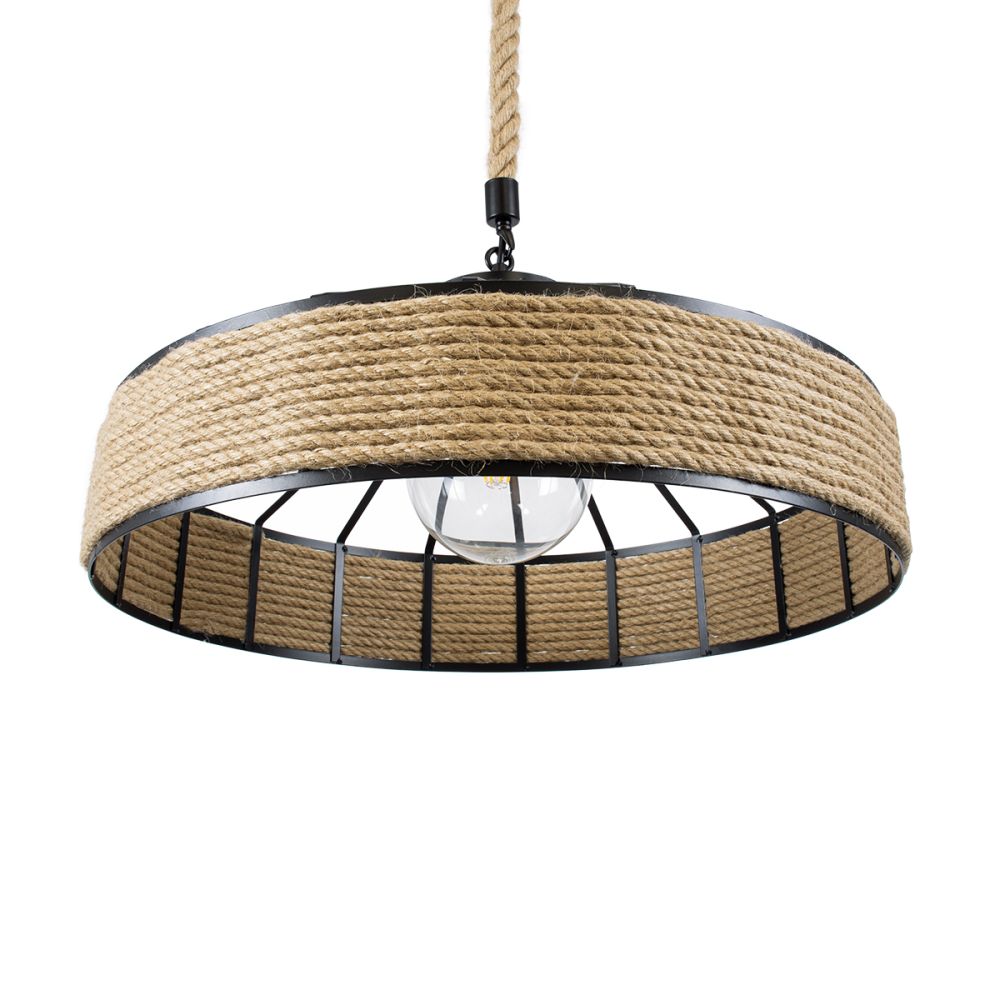 GLOBOSTAR® SAHARA 01147 Vintage Κρεμαστό Φωτιστικό Οροφής με Ντουί 1 x E27 AC 220-240V IP20 - Μαύρο & Μπεζ - Μ50 x Π50 x Υ32cm