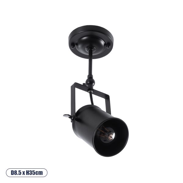 GLOBOSTAR® HOLLYWOOD 01153 Vintage Φωτιστικό Οροφής με Ντουί 1 x E27 AC 220-240V IP20 - Μαύρο - Μ8.5 x Π8.5 x Υ35cm