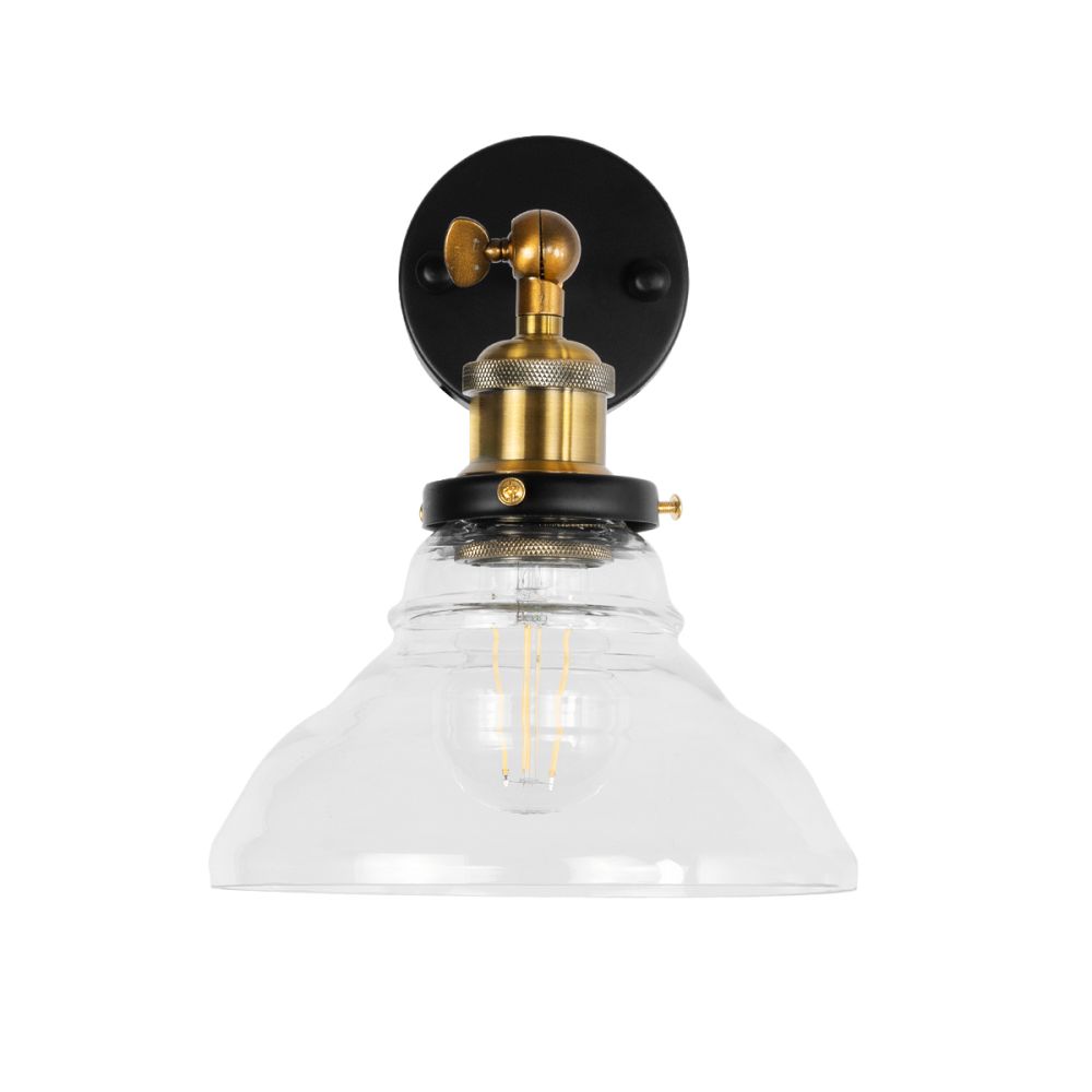 GLOBOSTAR® BINGLEY 01159 Vintage Φωτιστικό Τοίχου - Απλίκα με Ντουί 1 x E27 AC 220-240V IP20 - Διάφανο & Χρυσό - Μ19 x Π30 x Υ24cm