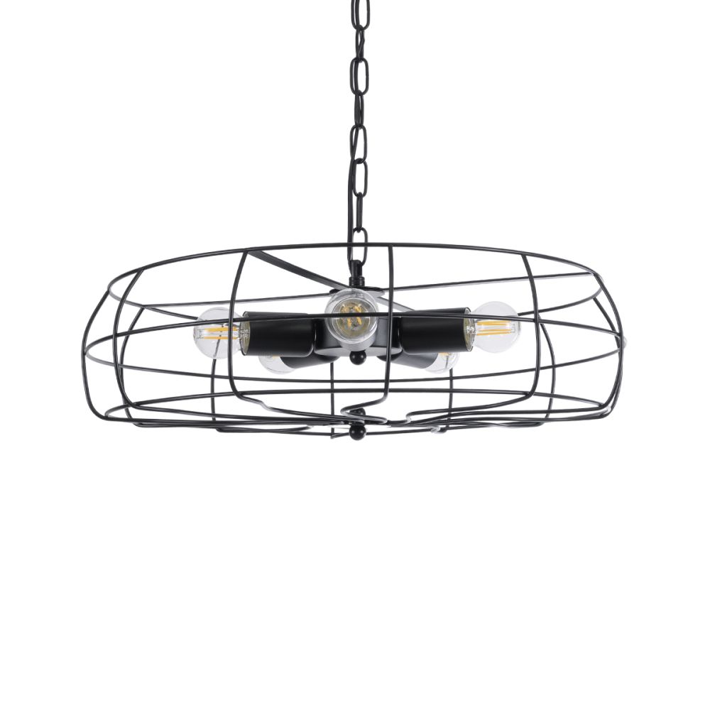GLOBOSTAR® HELIX 01164 Vintage Κρεμαστό Φωτιστικό Οροφής με Ντουί 5 x E27 AC 220-240V IP20 - Μαύρο - Μ46 x Π46 x Υ13cm