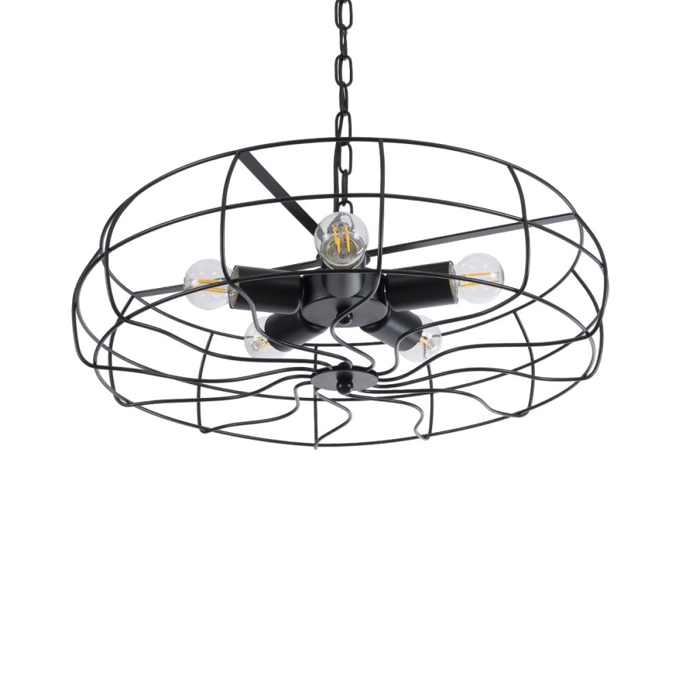 GLOBOSTAR® HELIX 01164 Vintage Κρεμαστό Φωτιστικό Οροφής με Ντουί 5 x E27 AC 220-240V IP20 - Μαύρο - Μ46 x Π46 x Υ13cm