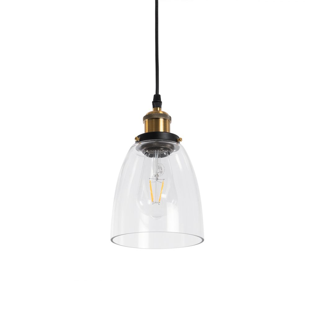 GLOBOSTAR® WICKHAM 01168 Vintage Κρεμαστό Φωτιστικό Οροφής με Ντουί 1 x E27 AC 220-240V IP20 - Χρυσό & Διάφανο - Μ14 x Π14 x Y23cm
