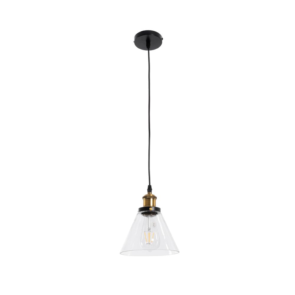 GLOBOSTAR® BINGLEY 01169 Vintage Κρεμαστό Φωτιστικό Οροφής με Ντουί 1 x E27 AC 220-240V IP20 - Διάφανο & Χρυσό - Μ18 x Π18 x Υ20cm