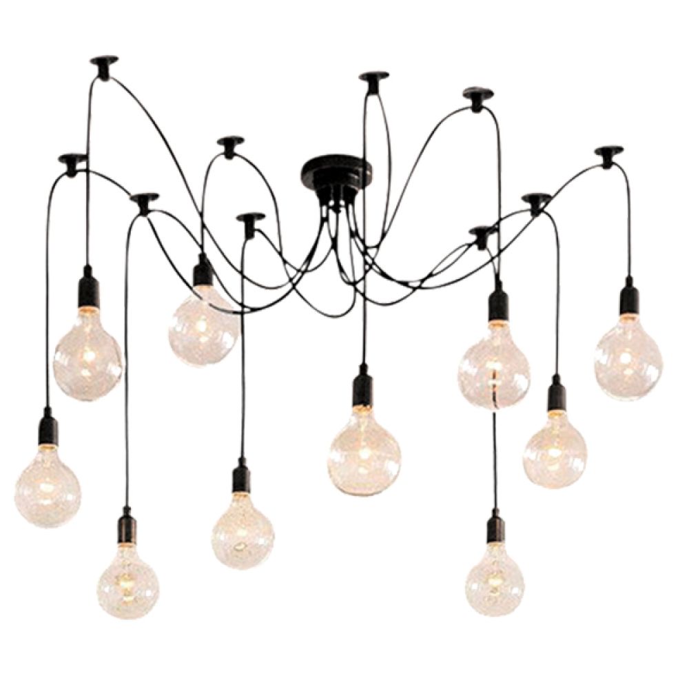 GLOBOSTAR® WIRED 01173 Vintage Κρεμαστό Φωτιστικό Οροφής με Ντουί 10 x E27 AC 220-240V IP20 - Μαύρο - Μ200 x Π200 x Υ100cm
