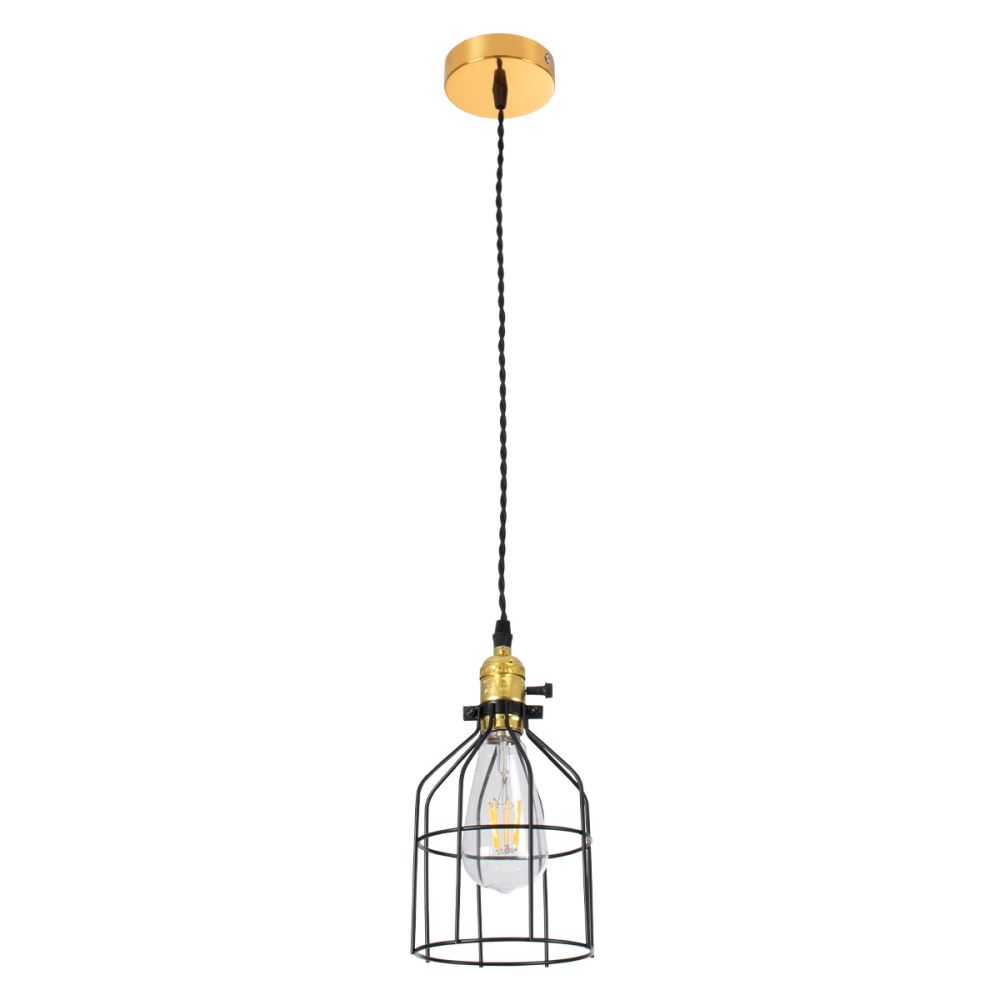 GLOBOSTAR® GALOT 01179 Vintage Κρεμαστό Φωτιστικό Οροφής με Ντουί 1 x E27 AC 220-240V IP20 - Μαύρο & Χρυσό - Μ13.5 x Π13.5 x Y16cm