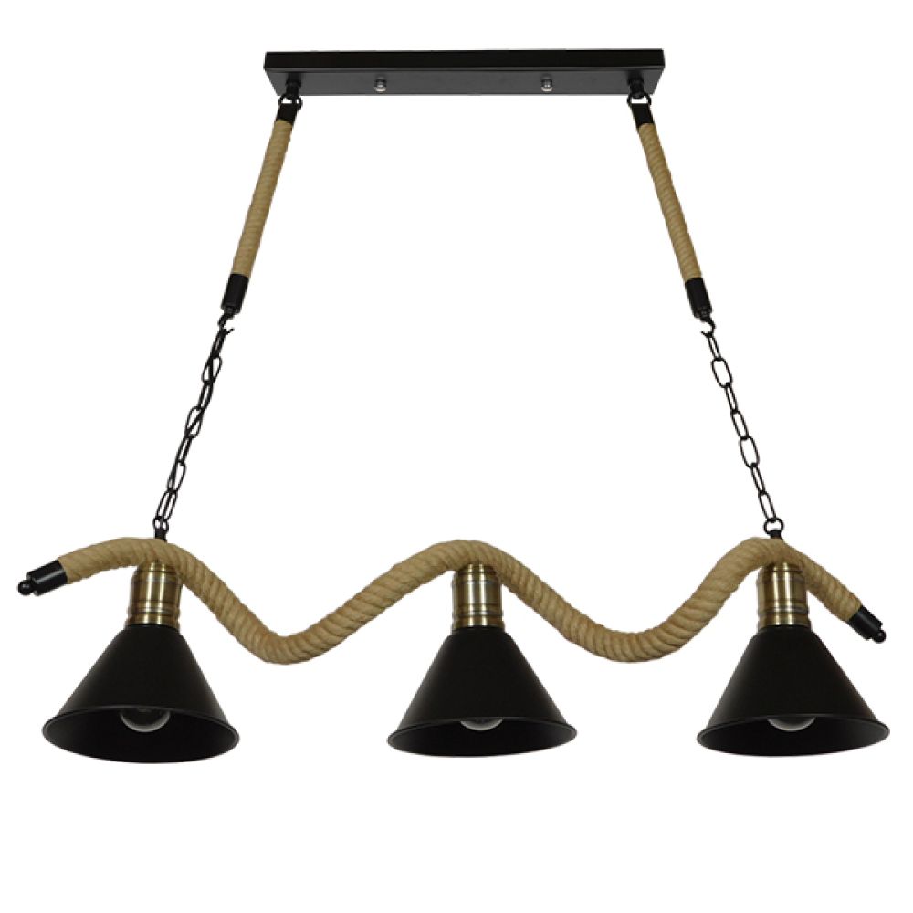 GLOBOSTAR® TYMEN 01189 Boho Κρεμαστό Φωτιστικό Οροφής με Ντουί 3 x E27 AC 220-240V IP20 - Μαύρο & Μπεζ - Μ85 x Π18.5 x Υ20cm
