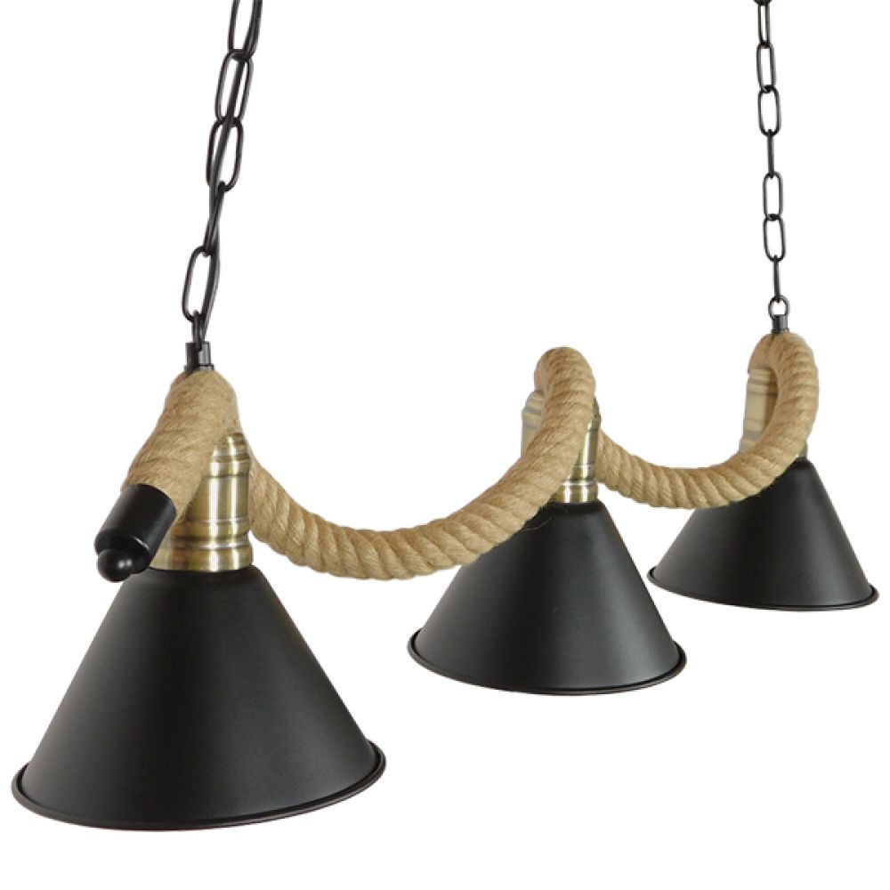 GLOBOSTAR® TYMEN 01189 Boho Κρεμαστό Φωτιστικό Οροφής με Ντουί 3 x E27 AC 220-240V IP20 - Μαύρο & Μπεζ - Μ85 x Π18.5 x Υ20cm
