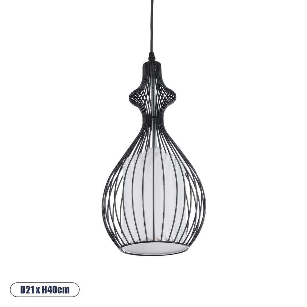 GLOBOSTAR® REA 01197 Μοντέρνο Κρεμαστό Φωτιστικό Οροφής με Ντουί 1 x E27 AC 220-240V IP20 - Μαύρο & Λευκό - Μ21 x Π21 x Υ40cm