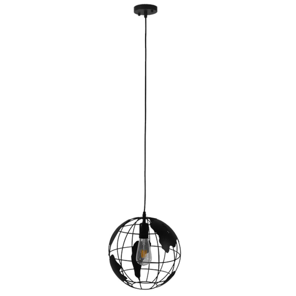 GLOBOSTAR® EARTH 01205 Vintage Κρεμαστό Φωτιστικό Οροφής με Ντουί 1 x E27 AC 220-240V IP20 - Μαύρο - Μ30 x Π30 x Υ30cm
