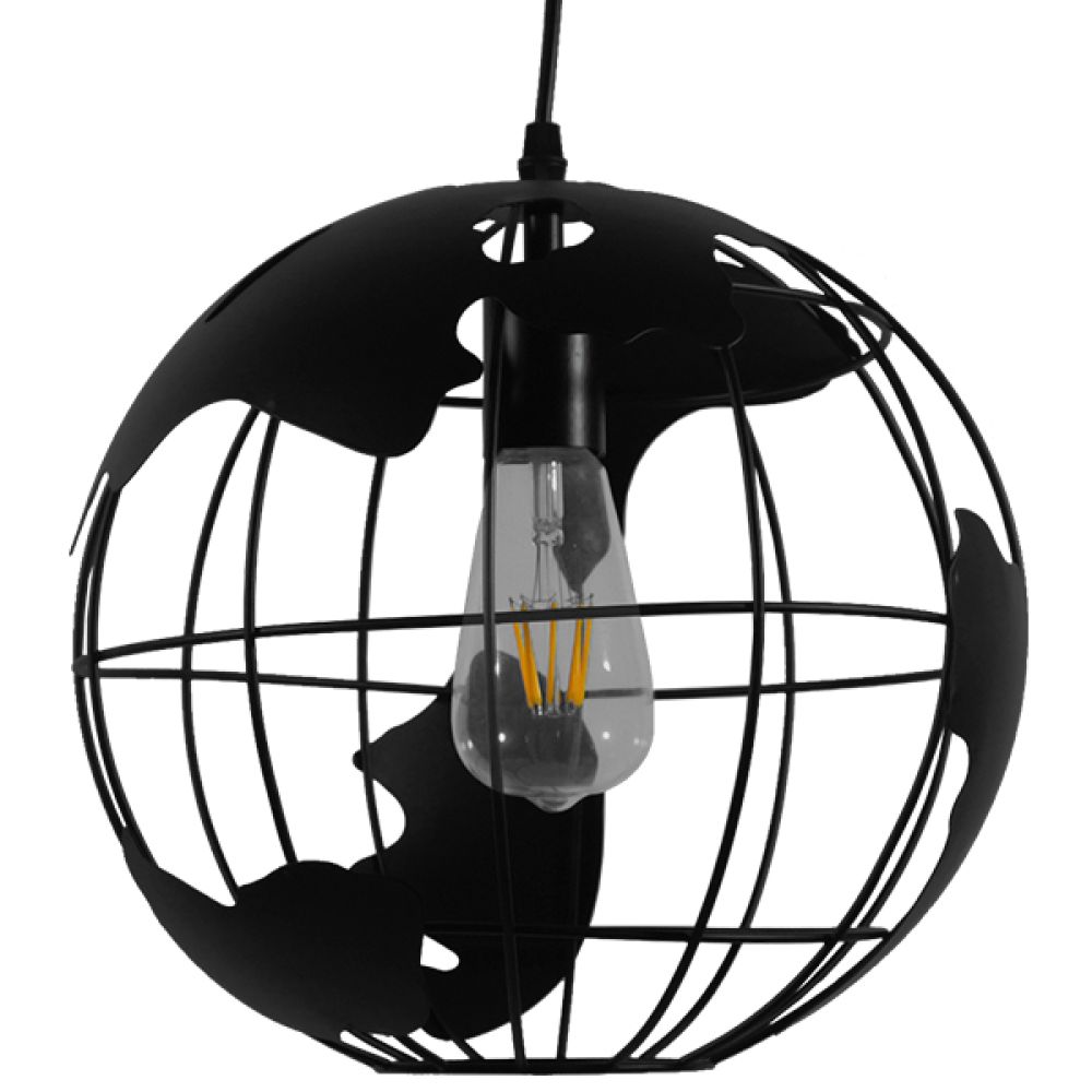 GLOBOSTAR® EARTH 01205 Vintage Κρεμαστό Φωτιστικό Οροφής με Ντουί 1 x E27 AC 220-240V IP20 - Μαύρο - Μ30 x Π30 x Υ30cm