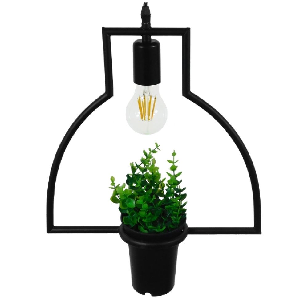 GLOBOSTAR® FLOWERPOT 10001209 Μοντέρνο Κρεμαστό Φωτιστικό Οροφής με Ντουί 1 x E27 AC 220-240V IP20 - Μαύρο & Πράσινο - Μ34 x Π34 x Y34cm