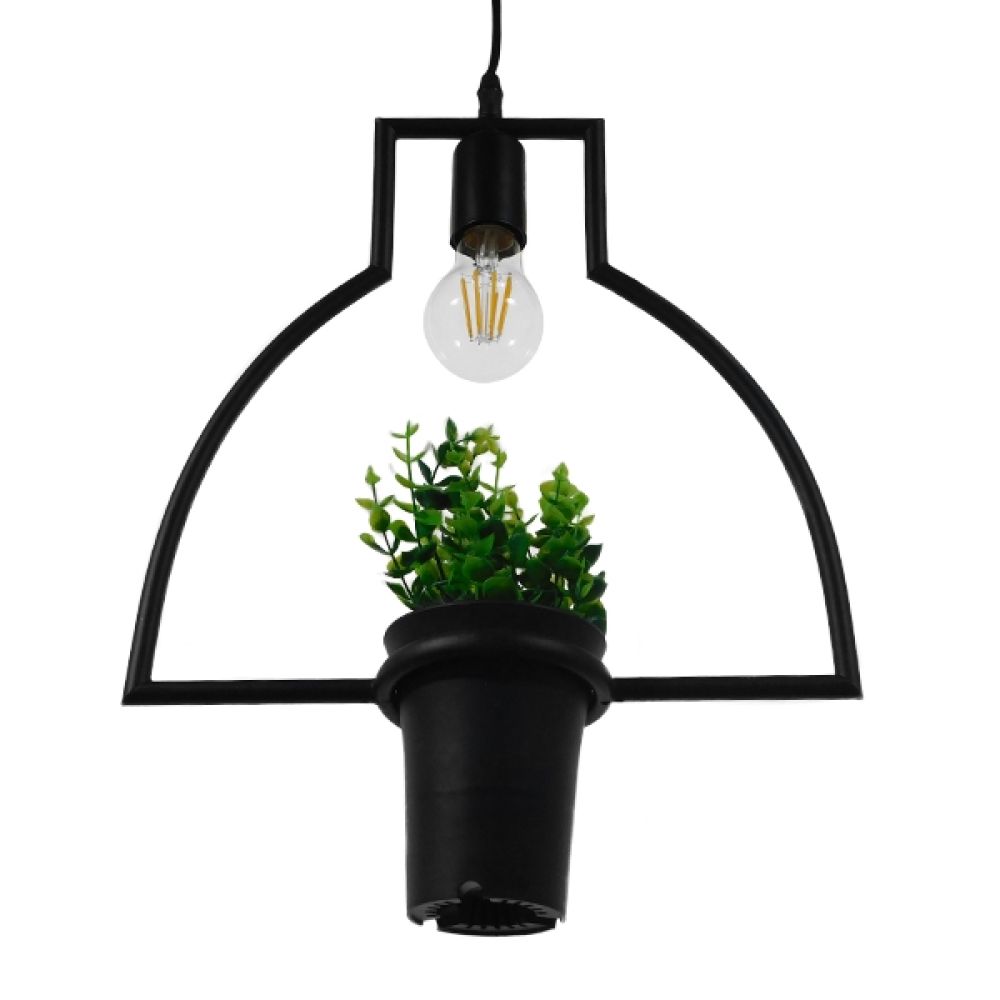 GLOBOSTAR® FLOWERPOT 10001209 Μοντέρνο Κρεμαστό Φωτιστικό Οροφής με Ντουί 1 x E27 AC 220-240V IP20 - Μαύρο & Πράσινο - Μ34 x Π34 x Y34cm