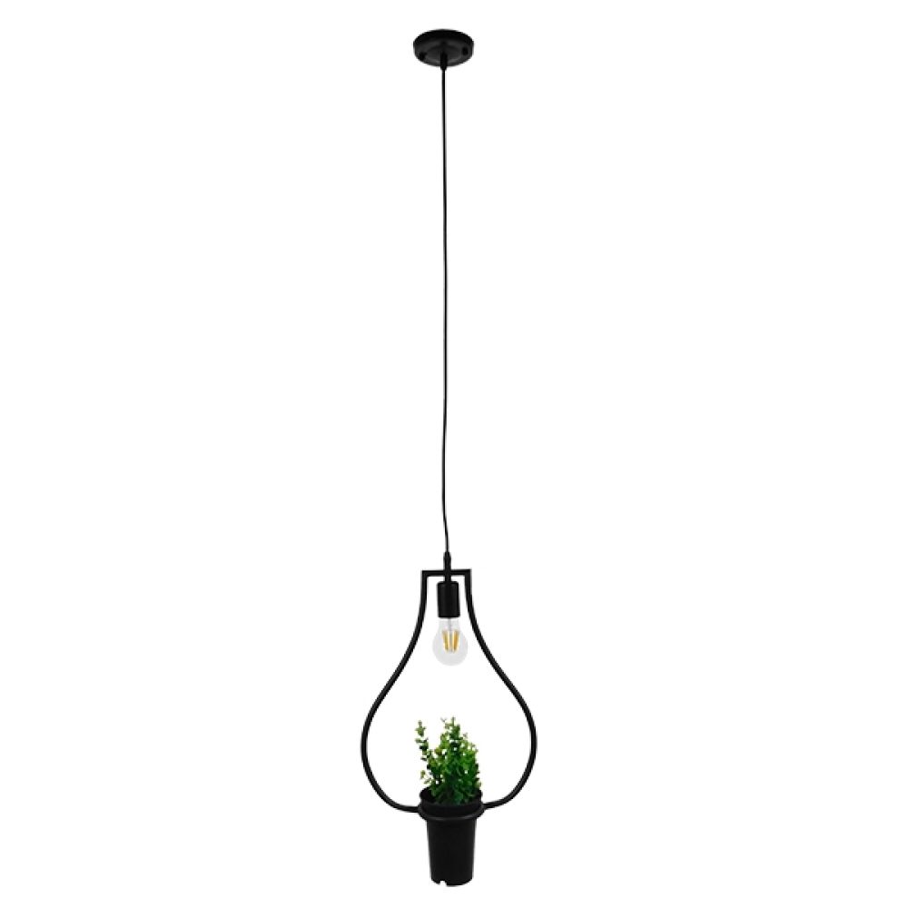 GLOBOSTAR® FLOWERPOT 10001210 Μοντέρνο Κρεμαστό Φωτιστικό Οροφής με Ντουί 1 x E27 AC 220-240V IP20 - Μαύρο & Πράσινο - Μ27 x Π27 x Υ40cm