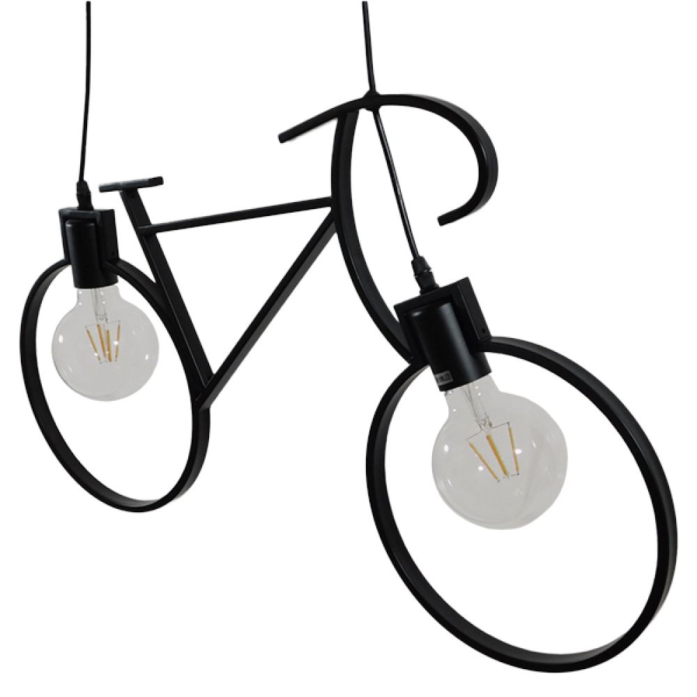 GLOBOSTAR® BIKE 01213 Vintage Κρεμαστό Φωτιστικό Οροφής με Ντουί 2 x E27 AC 220-240V IP20 - Μαύρο - Μ67 x Π3.5 x Υ41cm