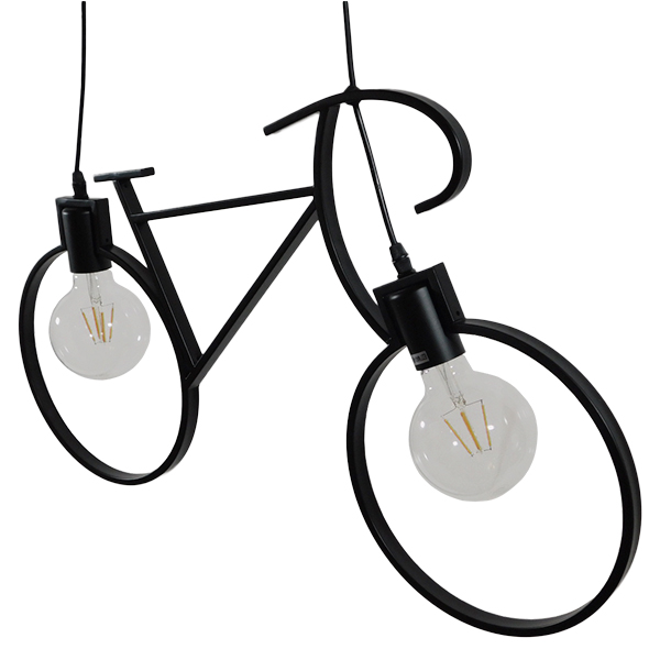 GloboStar® BIKE 01213 Vintage Κρεμαστό Φωτιστικό Φιγούρα Δίφωτο 2 x E27 IP20 Μαύρο Μέταλλο - Μ67 x Π3.5 x Υ41cm