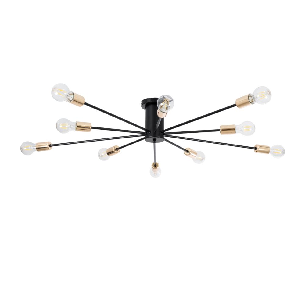 GLOBOSTAR® OLINDA 01244 Μοντέρνο Φωτιστικό Οροφής με Ντουί 10 x E27 AC 220-240V IP20 - Μαύρο & Χρυσό - Μ102 x Π102 x Υ17cm