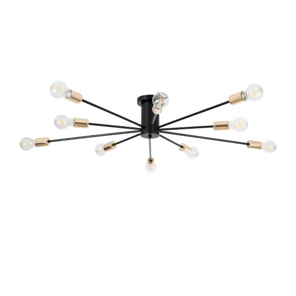 GloboStar® OLINDA 01244 Μοντέρνο Φωτιστικό Οροφής Πλέγμα Πολύφωτο 10 x E27 IP20 Μαύρο & Χρυσό Μέταλλο - Μ102 x Π102 x Υ17cm
