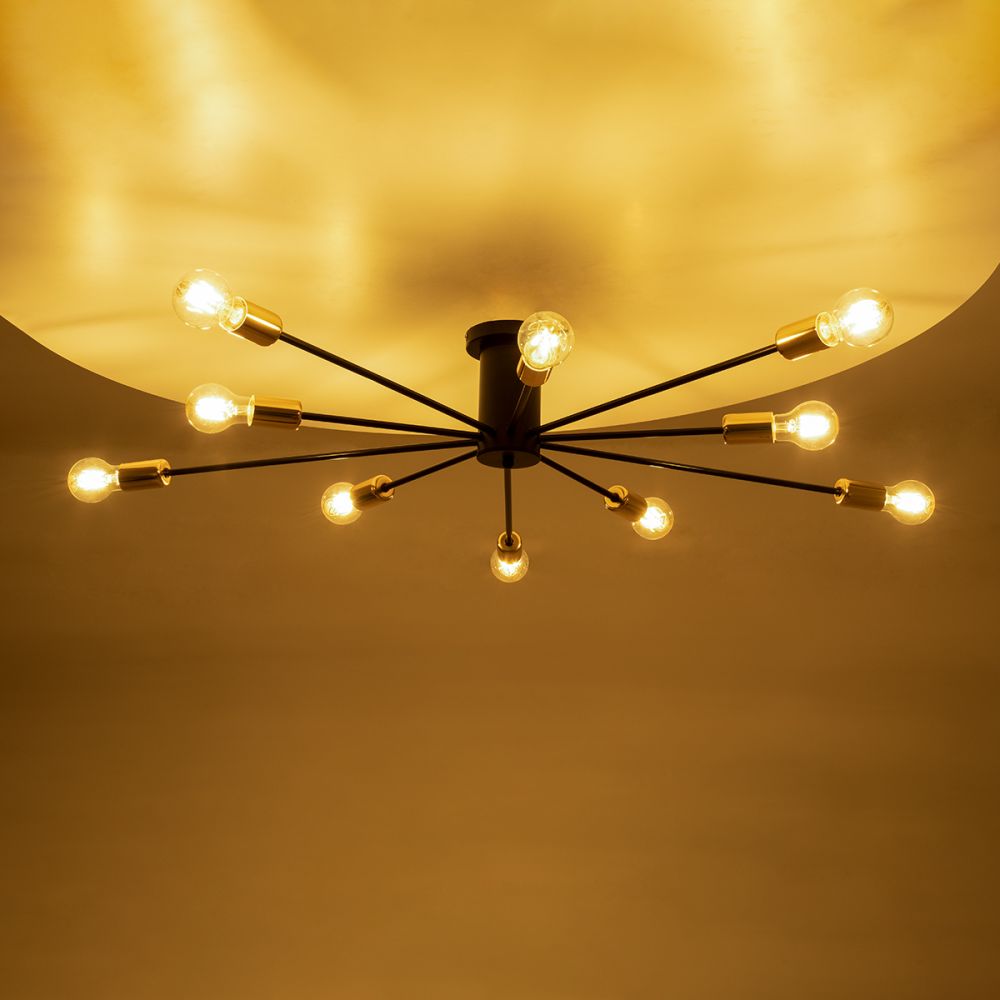 GLOBOSTAR® OLINDA 01244 Μοντέρνο Φωτιστικό Οροφής με Ντουί 10 x E27 AC 220-240V IP20 - Μαύρο & Χρυσό - Μ102 x Π102 x Υ17cm