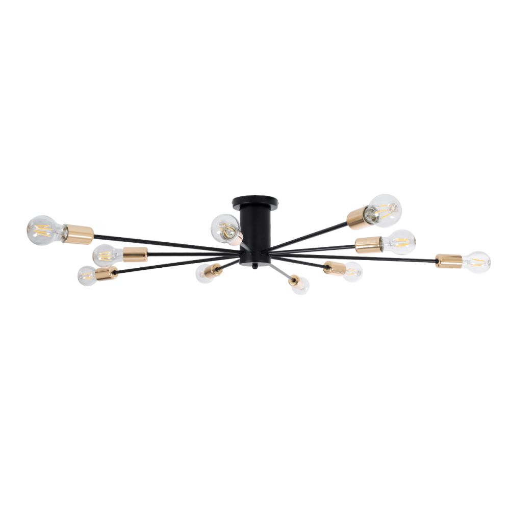 GLOBOSTAR® OLINDA 01244 Μοντέρνο Φωτιστικό Οροφής με Ντουί 10 x E27 AC 220-240V IP20 - Μαύρο & Χρυσό - Μ102 x Π102 x Υ17cm