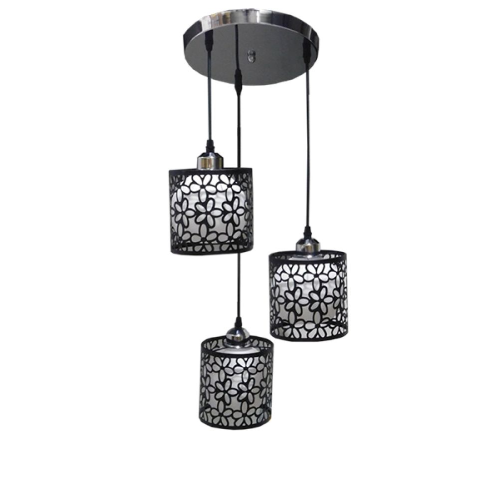 GLOBOSTAR® RAINELDA 01246 Μοντέρνο Κρεμαστό Φωτιστικό Οροφής με Ντουί 3 x E27 AC 220-240V IP20 - Μαύρο & Λευκό - Μ35 x Π35 x Υ110cm