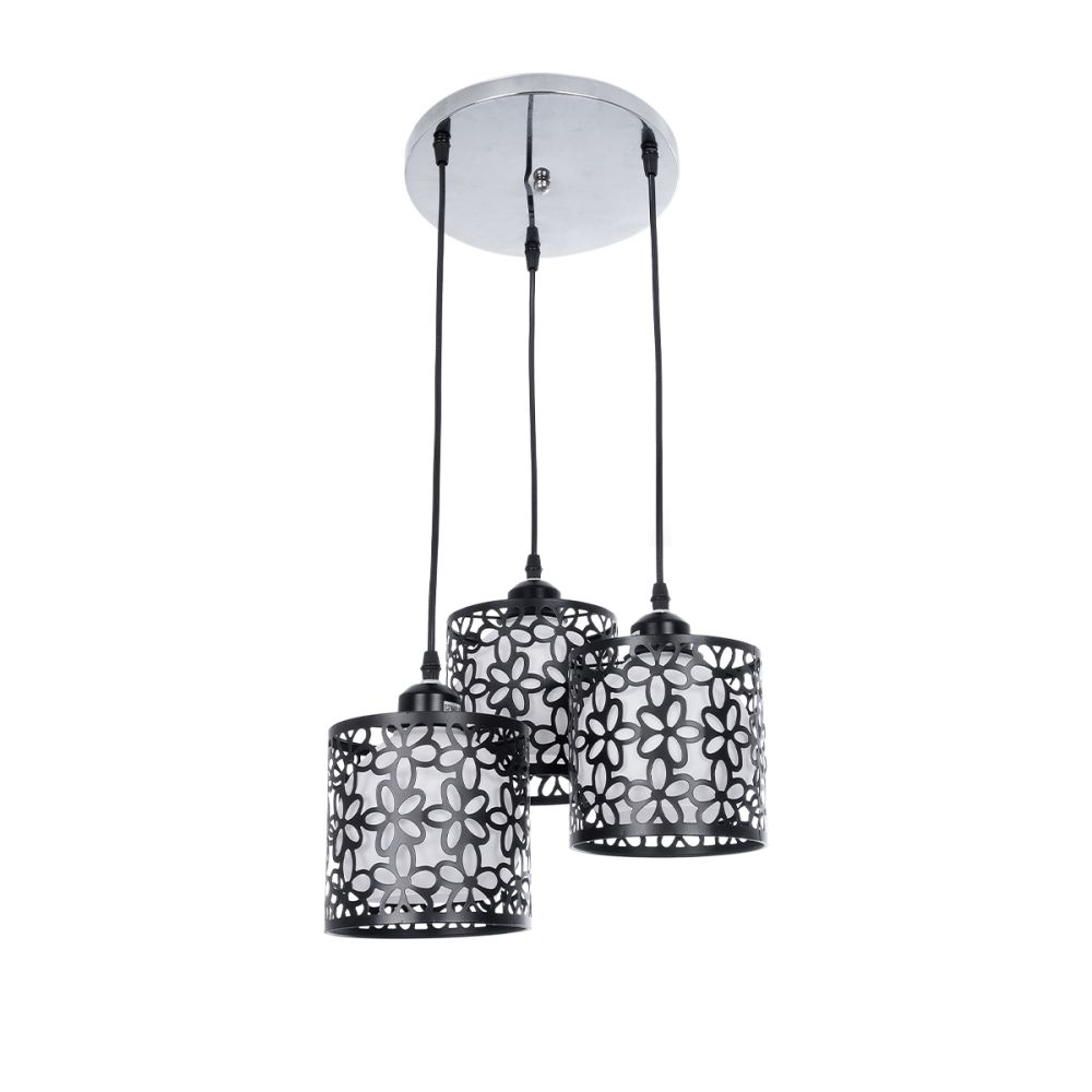 GLOBOSTAR® RAINELDA 01246 Μοντέρνο Κρεμαστό Φωτιστικό Οροφής με Ντουί 3 x E27 AC 220-240V IP20 - Μαύρο & Λευκό - Μ35 x Π35 x Υ110cm