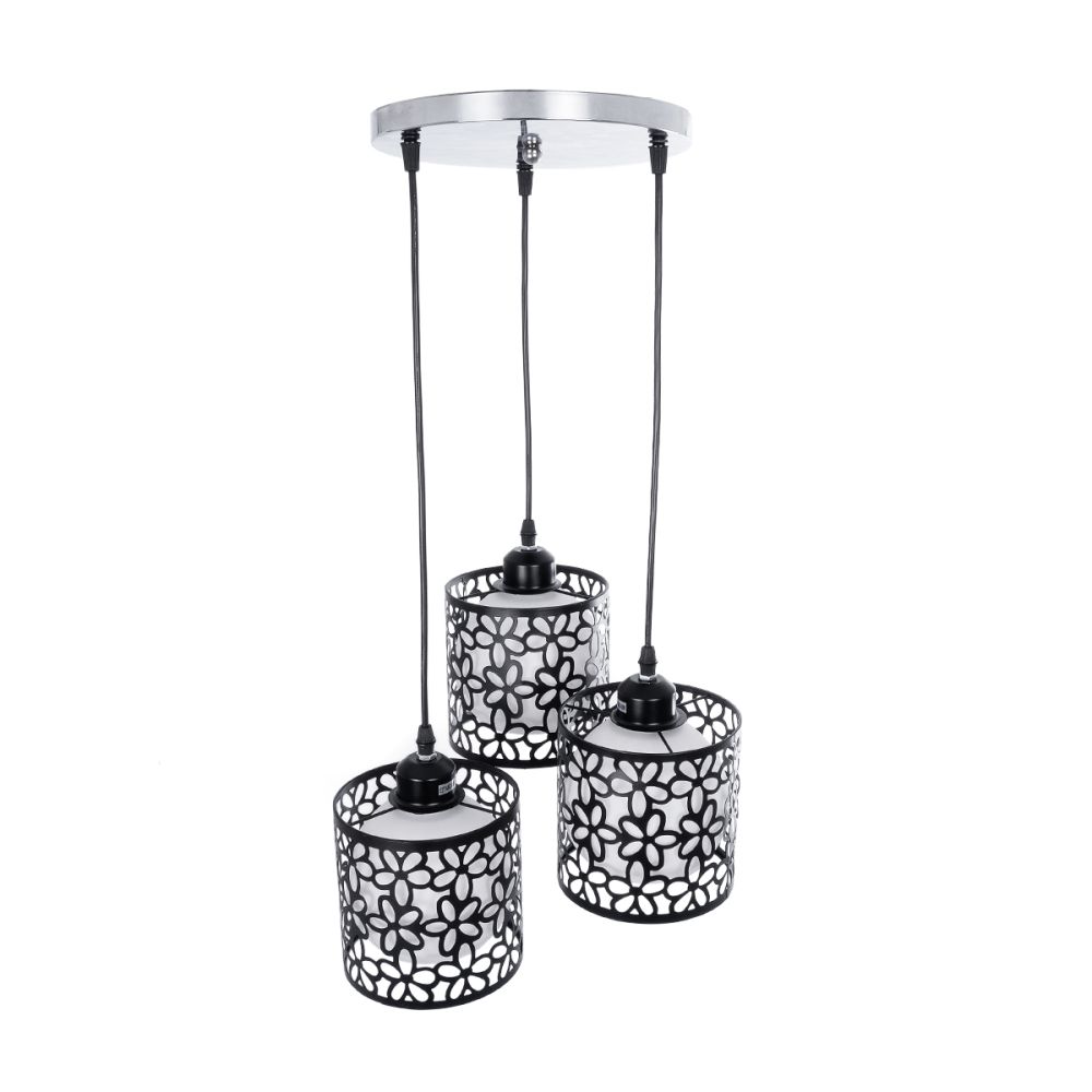 GLOBOSTAR® RAINELDA 01246 Μοντέρνο Κρεμαστό Φωτιστικό Οροφής με Ντουί 3 x E27 AC 220-240V IP20 - Μαύρο & Λευκό - Μ35 x Π35 x Υ110cm