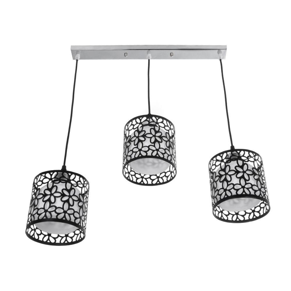 GLOBOSTAR® RAINELDA 01247 Μοντέρνο Κρεμαστό Φωτιστικό Οροφής με Ντουί 3 x E27 AC 220-240V IP20 - Μαύρο & Λευκό - Μ60 x Π15 x Υ19cm