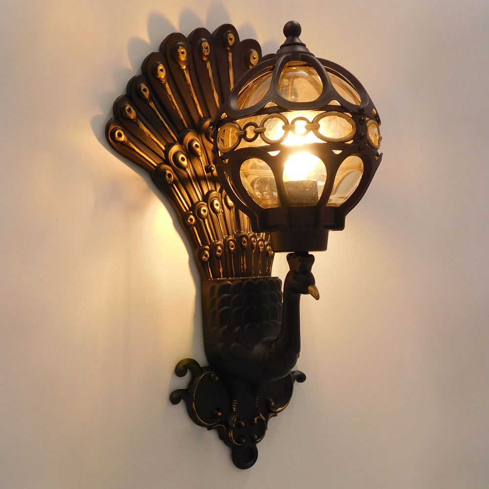 GLOBOSTAR® CORNELIA 01250 Vintage Φωτιστικό Τοίχου - Απλίκα με Ντουί 1 x E27 AC 220-240V IP20 - Καφέ & Χρυσό - Μ20 x Π32 x Υ55cm