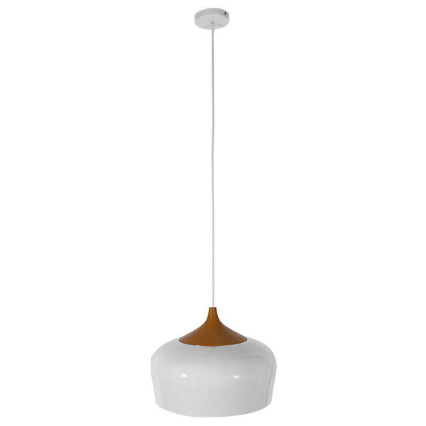 GloboStar® VILI 01260 Μοντέρνο Κρεμαστό Φωτιστικό Καμπάνα Μονόφωτο 1 x E27 IP20 Λευκό Μέταλλο με Μπεζ Ξύλο - Μ35 x Π35 x Υ27cm