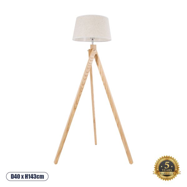 GloboStar® TRIPOD 01263 Μοντέρνο Επιδαπέδιο Φωτιστικό Μονόφωτο 1 x E27 IP20 Μπεζ Ξύλο με Μπεζ Ύφασμα - Μ40 x Π40 x Υ143cm