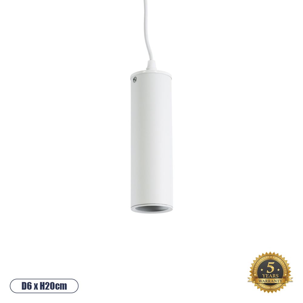 GLOBOSTAR® CANNON 01274 Μοντέρνο Κρεμαστό Φωτιστικό Οροφής με Ντουί 1 x GU10 AC 220-240V IP20 - Λευκό - Μ6 x Π6 x Y20cm