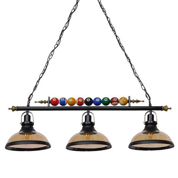 GloboStar® BILLIARD SERIES 01280 Vintage Κρεμαστό Φωτιστικό Φιγούρα Τρίφωτο 3 x E27 IP20 Mαύρο Μέταλλο με Μελί Γυαλί - Μ96 x Π25 x Υ30cm