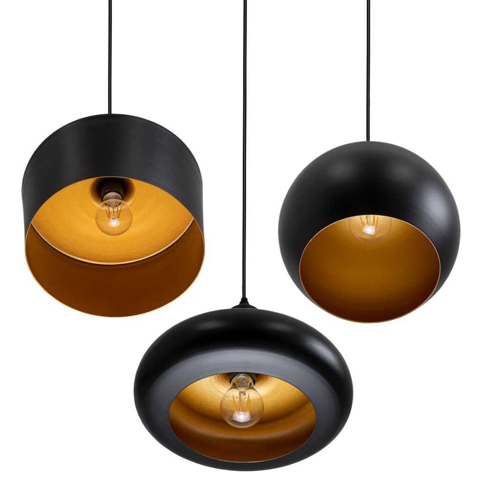 GLOBOSTAR® ROCKFORD 01287 Μοντέρνο Κρεμαστό Φωτιστικό Οροφής με Ντουί 3 x E27 AC 220-240V IP20 - Μαύρο & Χρυσό - Μ86 x Π86 x Υ30cm