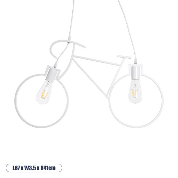 GloboStar® BIKE 01300 Vintage Κρεμαστό Φωτιστικό Φιγούρα Δίφωτο 2 x E27 IP20 Λευκό Μέταλλο - Μ67 x Π3.5 x Υ41cm