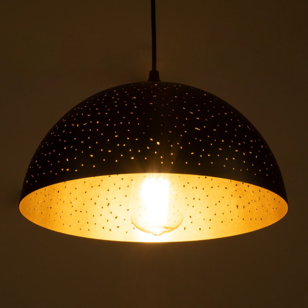 GLOBOSTAR® SOLANA 01301 Μοντέρνο Κρεμαστό Φωτιστικό Οροφής με Ντουί 1 x E27 AC 220-240V IP20 - Μαύρο & Χρυσό - Μ30 x Π30 x Υ15cm