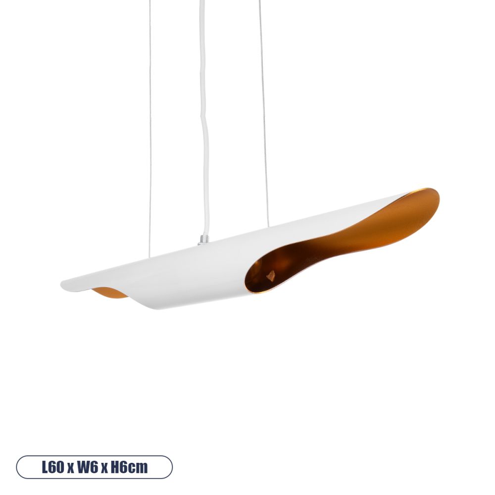 GLOBOSTAR® ESTERINA 01305 Μοντέρνο Κρεμαστό Φωτιστικό Οροφής με Ντουί 2 x E27 AC 220-240V IP20 - Λευκό & Χρυσό - Μ60 x Π6 x Υ6cm